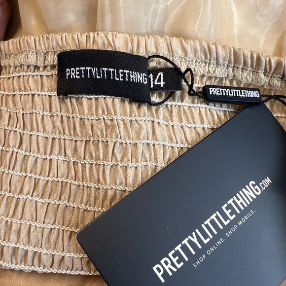 Pretty Little Thing Nude Organza Peplum Structured Waist Long Top Size 14 - Picture 4 of 11